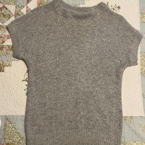 Grey Short Sleeve Sweater Super Soft Pearls Silk Nylon Angora Lambs Wool